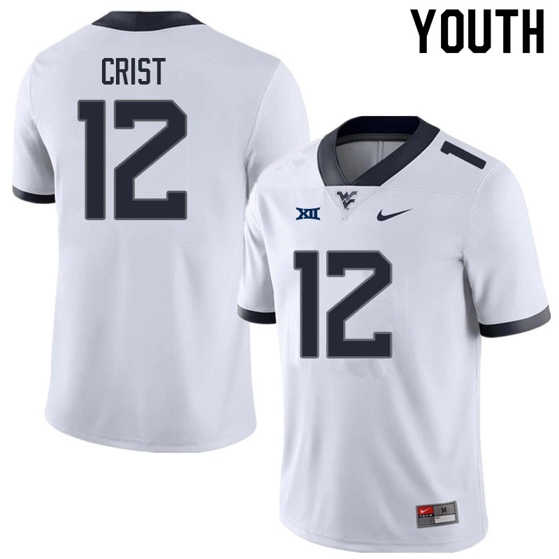 Youth #12 Jackson Crist West Virginia Mountaineers College Football Jerseys Sale-White - Click Image to Close